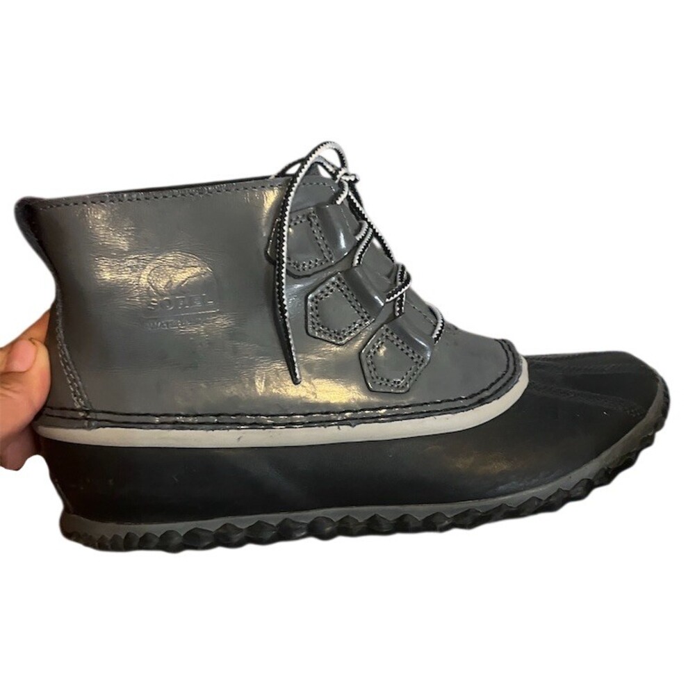 Sorel Out N About Womens Duck Boots Gray Black Lace Up Waterproof Size 9.5
